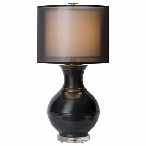 1209-ASL-2141 Thumprints Jupiter Cast Metal Table Lamp in Gunmetal Gloss with Bronze Organza and Linen Hardback Shade