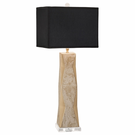1218-ASL-2090 Thumprints Geo - Marbled Gold - Black Rectangle Shade  Ceramic and Acrylic Table Lamp in Gold Lacquer with White Overglaze with Black Silk Hardback Shade