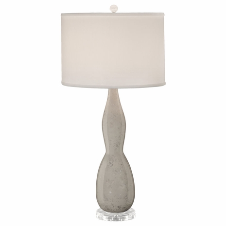 1234-ASL-2134 Thumprints Mercury  Ceramic and Acrylic Table Lamp in White Glaze with Silver Overglaze with White Silk Hardback Shade