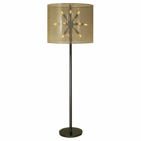 1238-ASL-2161 Thumprints Simone -  Floor Metal Floor Lamp in Mahogany Bronze with Gold Mesh Hardback Shade
