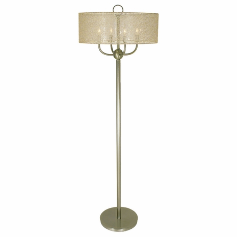 1239-ASL-2162 Thumprints Chloe - Floor Metal Floor Lamp in Brushed Nickel with Champagne Mesh Hardback Shade
