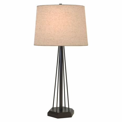 1243-ASL-2165 Thumprints Redwood Metal Table Lamp in Mahogany Bronze with Natural Linen Hardback Shade
