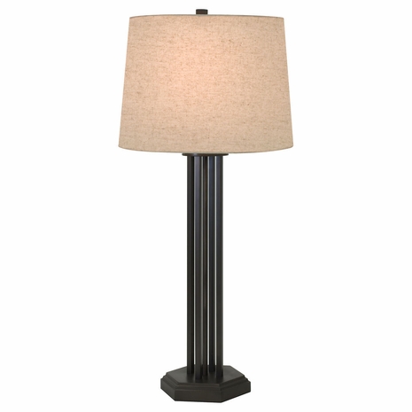 1244-ASL-2166 Thumprints Woodland Metal Table Lamp in Mahogany Bronze with Natural Linen Hardback Shade