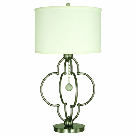 1246-ASL-2172 Thumprints Quatrefoil Metal Table Lamp in Brushed Nickel with White Silk Hardback Shade