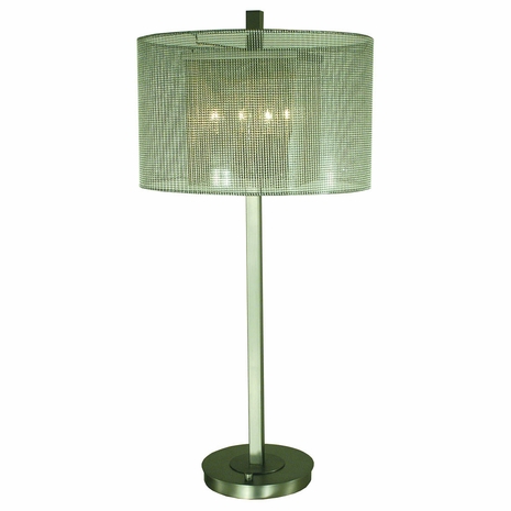 1251-ASL-2173 Thumprints Noelle Metal Table Lamp in Brushed Nickel with Silver Mesh Hardback with Beaded Interior Shade
