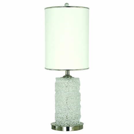 1252-ASL-2075 Thumprints Brocatto Table Lamp in Clear with Polished Nickel with White Silk Hardback with Nickel Trim Shade