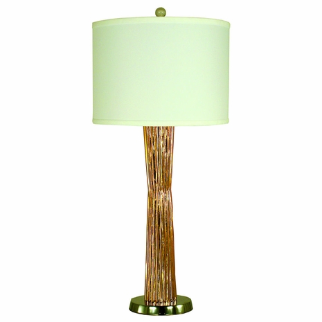 1254-ASL-2134 Thumprints Olympia Reeded Murano Glass and Metal Table Lamp in Copper with Polished Nickel with White Silk Hardback Shade