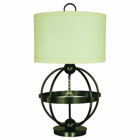 1255-ASL-2171 Thumprints Hemisphere Metal with Crystal Accents Table Lamp in Mahogany Bronze with Off White Linen Hardback Shade