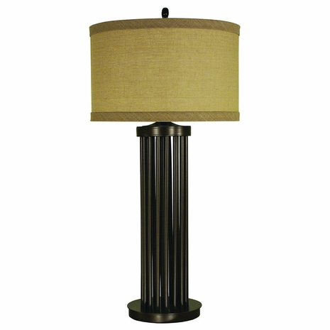1256-ASL-2174 Thumprints Empire Metal Table Lamp in Mahogany Bronze with Tan Linen Hardback Shade