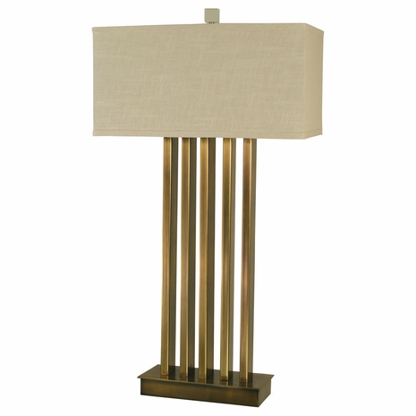 1257-ASL-2095 Thumprints Pantheon Metal Table Lamp in Antique Brass with Natural Linen Hardback Shade
