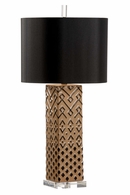 12576 Cheryl Luckett 31.5in. Ceramic Ujamaa Lamp - Brown with Silkette Shade and Hand Painted/Clear Finish
