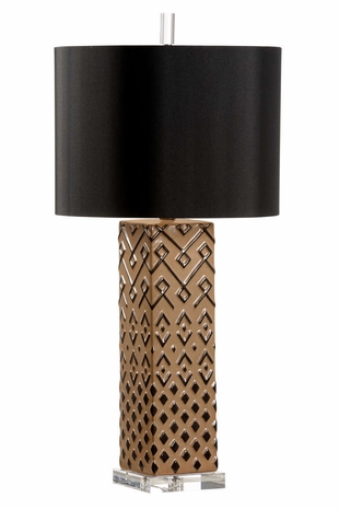 12576 Cheryl Luckett 31.5in. Ceramic Ujamaa Lamp - Brown with Silkette Shade and Hand Painted/Clear Finish