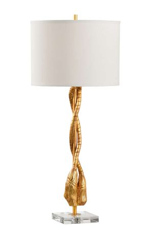 12581 Cheryl Luckett 35in. Composite/Steel Pomp and Circumstance Lamp with Linen Shade and Gold/Clear Finish