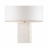 12584 Cheryl Luckett 32in. Ceramic Ujamaa Lamp - White with Linen Shade and White Glaze/Clear Finish