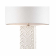 12584 Cheryl Luckett 32in. Ceramic Ujamaa Lamp - White with Linen Shade and White Glaze/Clear Finish