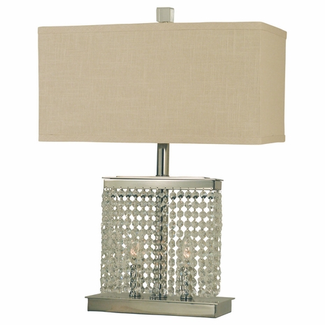 1259-ASL-2095 Thumprints Angelique Metal Table Lamp in Polished Nickel with Natural Linen Hardback Shade