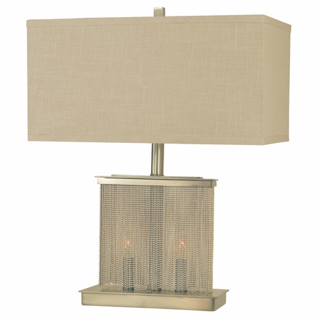 1260-ASL-2095 Thumprints Gymnopedie Metal Table Lamp in Brushed Nickel with Natural Linen Hardback Shade