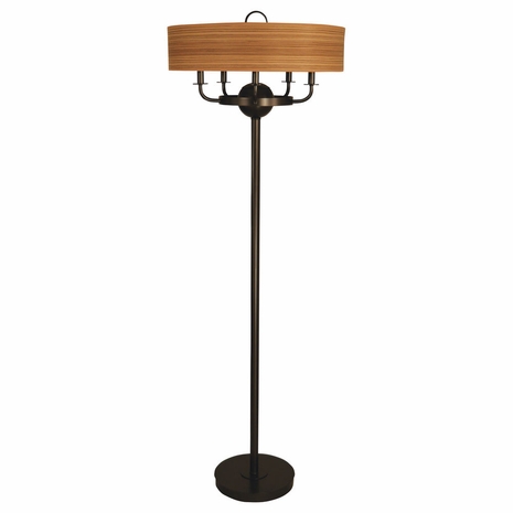 1268-ASL-2183 Thumprints Meridian Metal Floor Lamp in Mahogany Bronze with Wood Veneer Hardback Shade