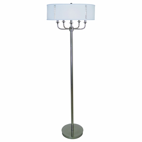 1270-ASL-2185 Thumprints Michele - Floor Metal Floor Lamp in Polished Nickel with Opaque White Silk Softback wth Crystal Accents Shade