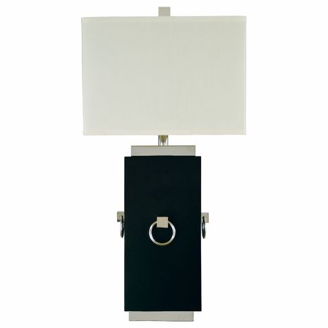 1276-ASL-2189 Thumprints Regency Wood Table Lamp in Dark Mahogany /  Polished Nickel with Off White Shantung Silk Shade