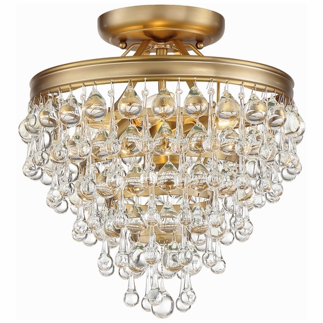 130-VG_CEILING Crystorama Calypso 3 Light Crystal Teardrop Vibrant Gold Semi Flush Mount