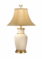 14111 Wildwood 29.5in. Porcelain Presidential Lamp with Silkette Shade and Hand Painted/White Glaze/Gold Finish
