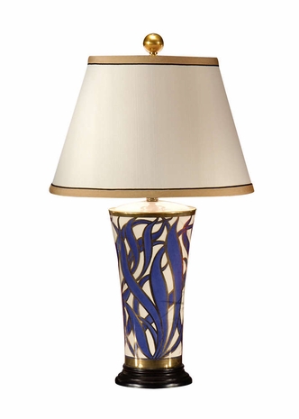 14145 Wildwood Lamps Blue and Gold Seagrass Lamp with Hand Painted Porcelain - Faux Wood