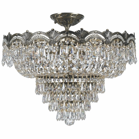 1485-HB-CL-SAQ Crystorama Majestic 5 Light Spectra Crystal Historic Brass Ceiling Mount