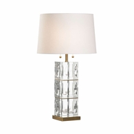 15332 Denise Mcgaha 30in. Glass/Metal Lasater Lamp with Linen Shade and Clear/Antique Brass Finish