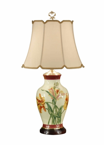 15506 Wildwood Lamps Flaming Parrot Tulips Lamp with Hand Painted Botanica Collection By Pam Shirley