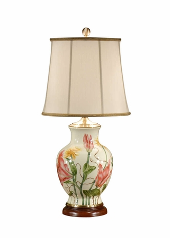 15508 Wildwood Lamps Lilies and Mums Lamp with Hand Painted Porcelain By Pam Shirley