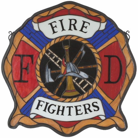 18999 Meyda Tiffany 20"W X 20"H Fireman's Shield Stained Glass Window