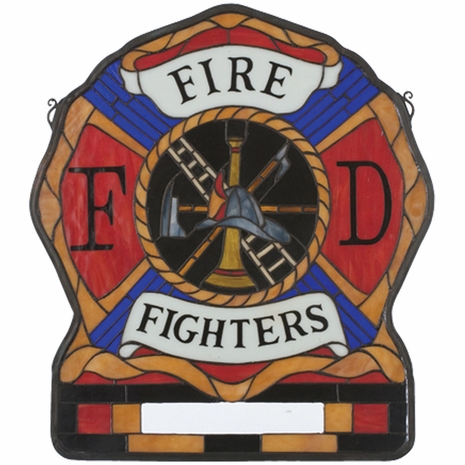19000 Meyda Tiffany 20"W X 23"H Personalized Fireman's Shield Stained Glass Window