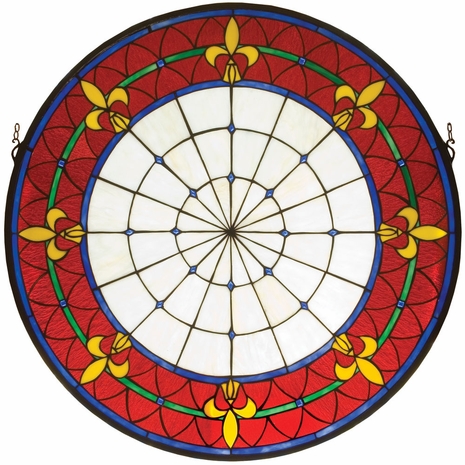 19811 Meyda Tiffany 30"W X 30"H Fleur-de-lis Medallion Stained Glass Window