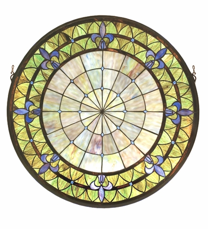 19812 Meyda Tiffany Victorian Tiffany Gothic Fleur-De-Lis Medallion Window