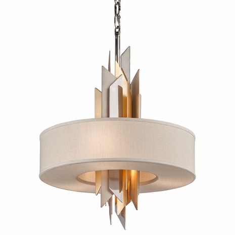 207-44-SS/WSL/GL Corbett Hand-Crafted Iron And Stainless 4 Light Modernist Pendant with Pol Ss W Silver/Gold Leaf Finish