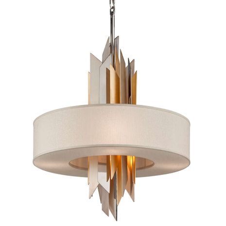 207-46-SS/WSL/GL Corbett Lighting Modernist 6 Lt. Pendant with Pol Ss W Silver/Gold Leaf Finish