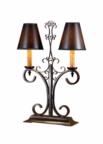 21086 Wildwood Lamps Twin Candles with Iron Lamp with Old Rust on Hand Wrought Iron Old World Shade