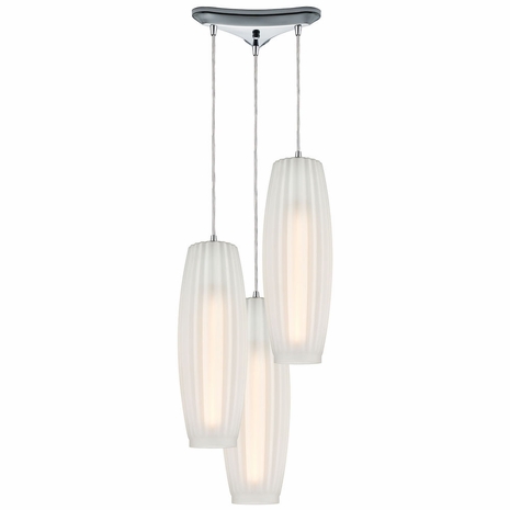 21220/3 ELK Lighting Satin Veil 3-Light Triangular Mini Pendant Fixture In Polished Chrome With Frosted Ribbed Glass