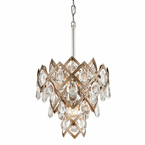 214-44-SGL/SS Corbett Lighting Tiara 3 Lt. Pendant with Silver & Gold Leaf & Stainless Finish