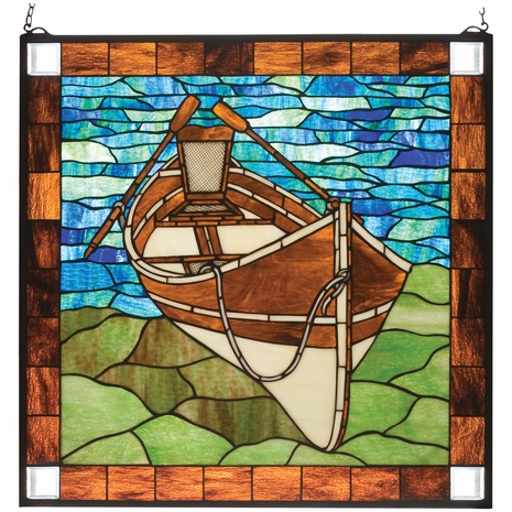 21440 Meyda Tiffany 26"W X 26"H Beached Guideboat Stained Glass Window