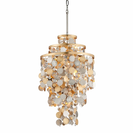 215-45-SL/GL/SS Corbett Lighting Ambrosia 5 Lt. Chandelier with Silver & Gold Leaf & Stainless Finish
