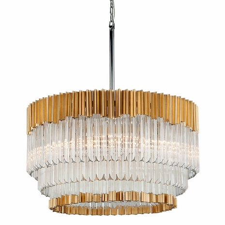 220-48 Corbett Hand-Crafted Stainless And Aluminum 8 Light Charisma Chandelier with Gold Leaf W Polished Stainless Finish