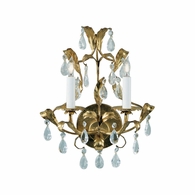 2214 Wildwood Metal Leaf On Iron - Two Lights Metal Leaf On Iron - Two Lights Gold And Crystal Sconce