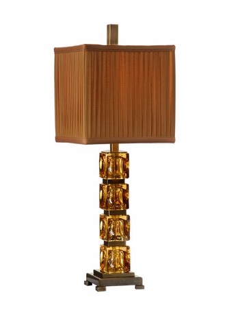 22182 Wildwood Lamps Amber Blocks Lamp with Cast Glass Antique Brass