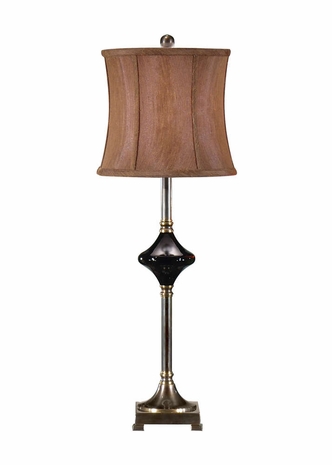 22184 Wildwood Lamps Glass Fount Lamp with Blown Glass Nickel on Brass and Antique Brass