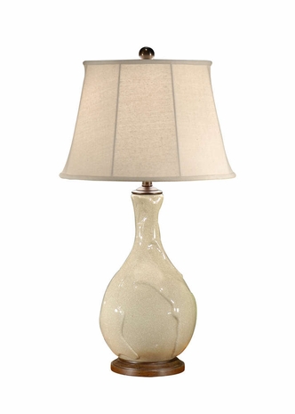 22221 Wildwood Lamps Peeling Urn Lamp with Crackle Off White Glaze Porcelain with Wood