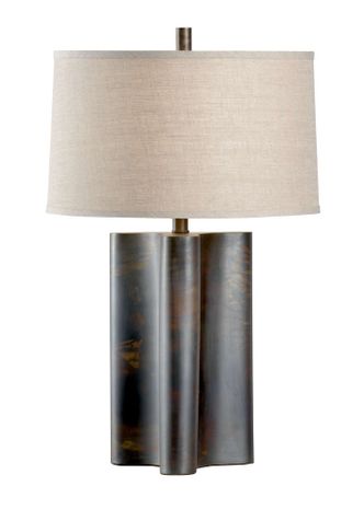 22453 Wildwood 27.5in. Iron Savoy Lamp - Scorched Bronze with Linen Shade