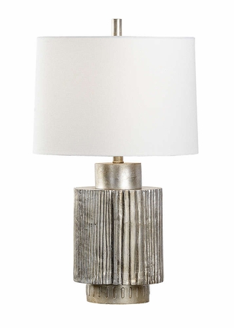 22460 Wildwood 27.5in. Composite Adagio Lamp - Silver with Linen Shade and Antique Silver Leaf Finish
