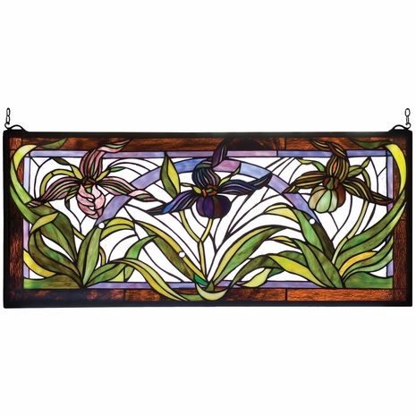 22928 Meyda Tiffany 29"W X 13"H Lady Slippers Stained Glass Window